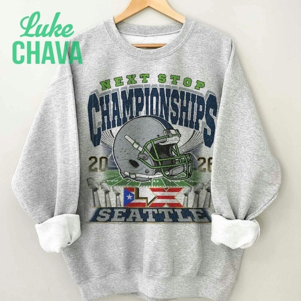 Next Stop Championships Football Crewneck Shirt, Super Bowl Bunny LX Shirt, Puer